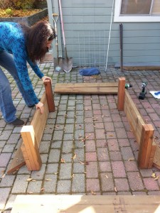 3. Making a garden box: Starting to hook together the sides.                    